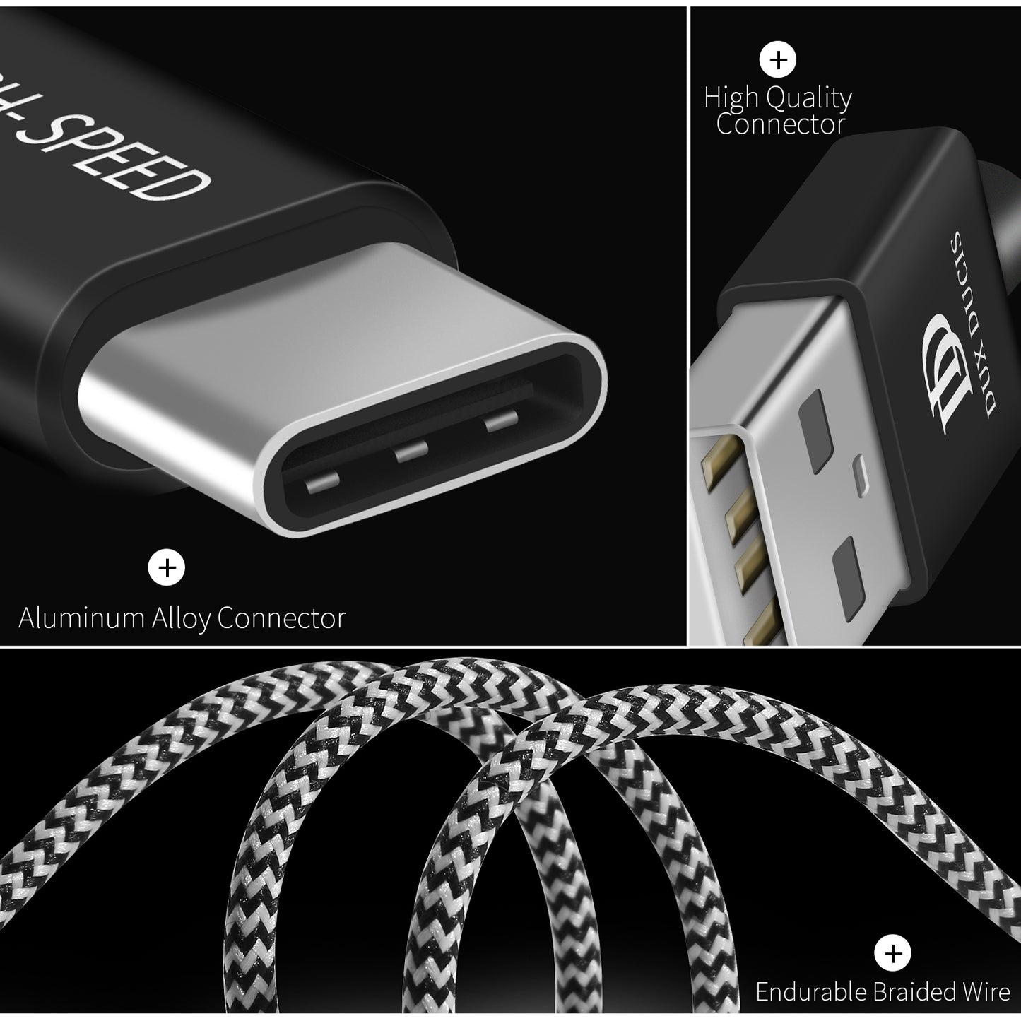 Uniqkart Skin Pro Series FAMILY Cable K-ONE Type-C USB 480Mbps Data Sync + 2.1A Charging Braided Cable 2m