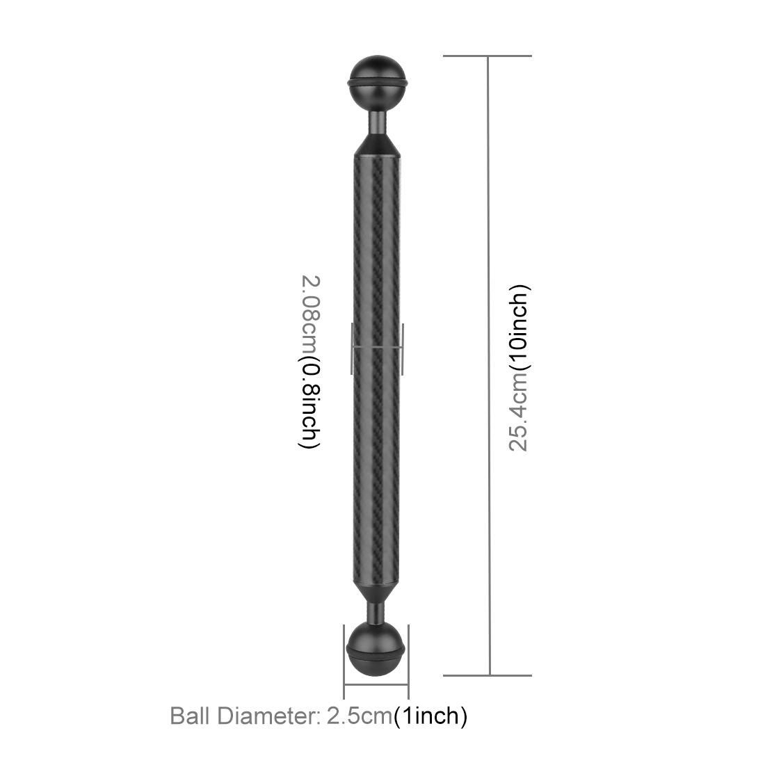 PULUZ 10 inch 25.4cm Length 20.8mm Diameter Dual Balls Carbon Fiber Floating Arm, Ball Diameter: 25mm (Black)