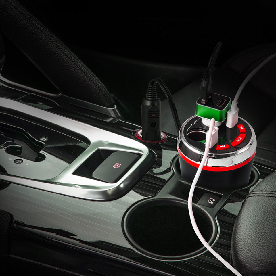 A23 Multi-functional Cigarette Lighter Bluetooth 3.0 Car FM Transmitter Dual USB Car Charger - Red