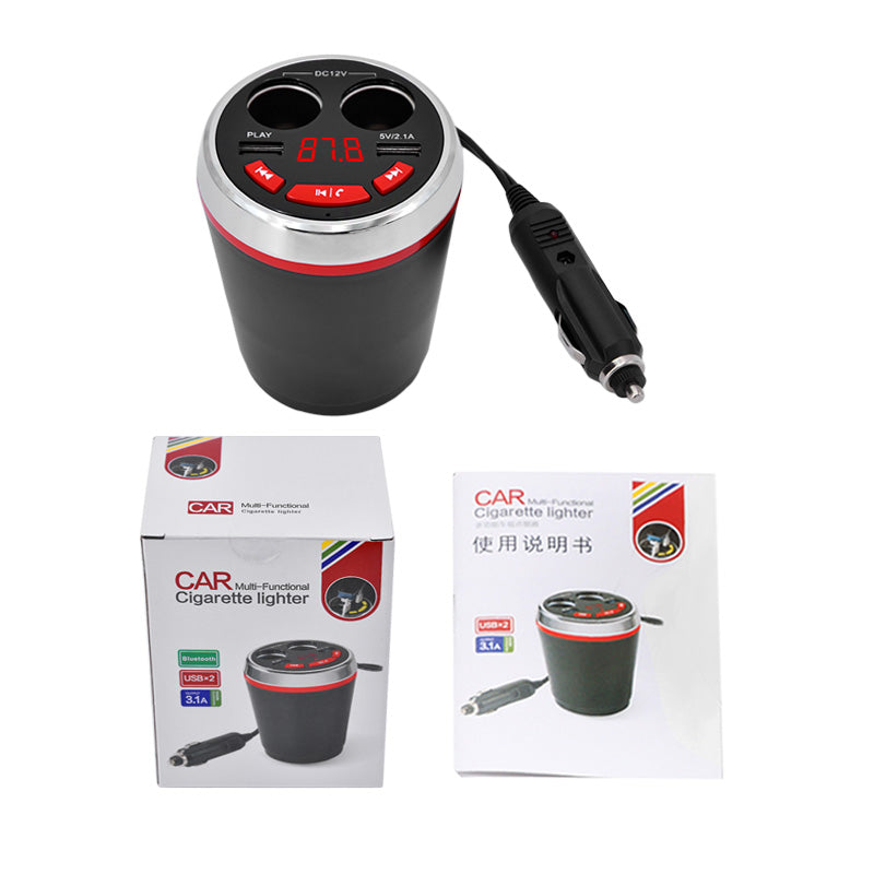 A23 Multi-functional Cigarette Lighter Bluetooth 3.0 Car FM Transmitter Dual USB Car Charger - Red