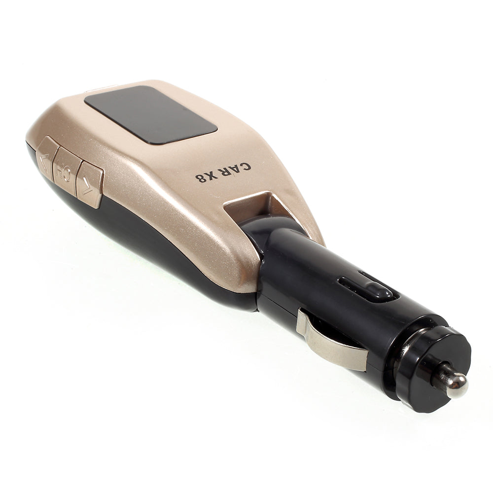 X8 Cigarette Lighter Bluetooth FM Transmitter Car Charger Car Kit Support TF Card / U Disk for iPhone 8/8 Plus - Gold Color
