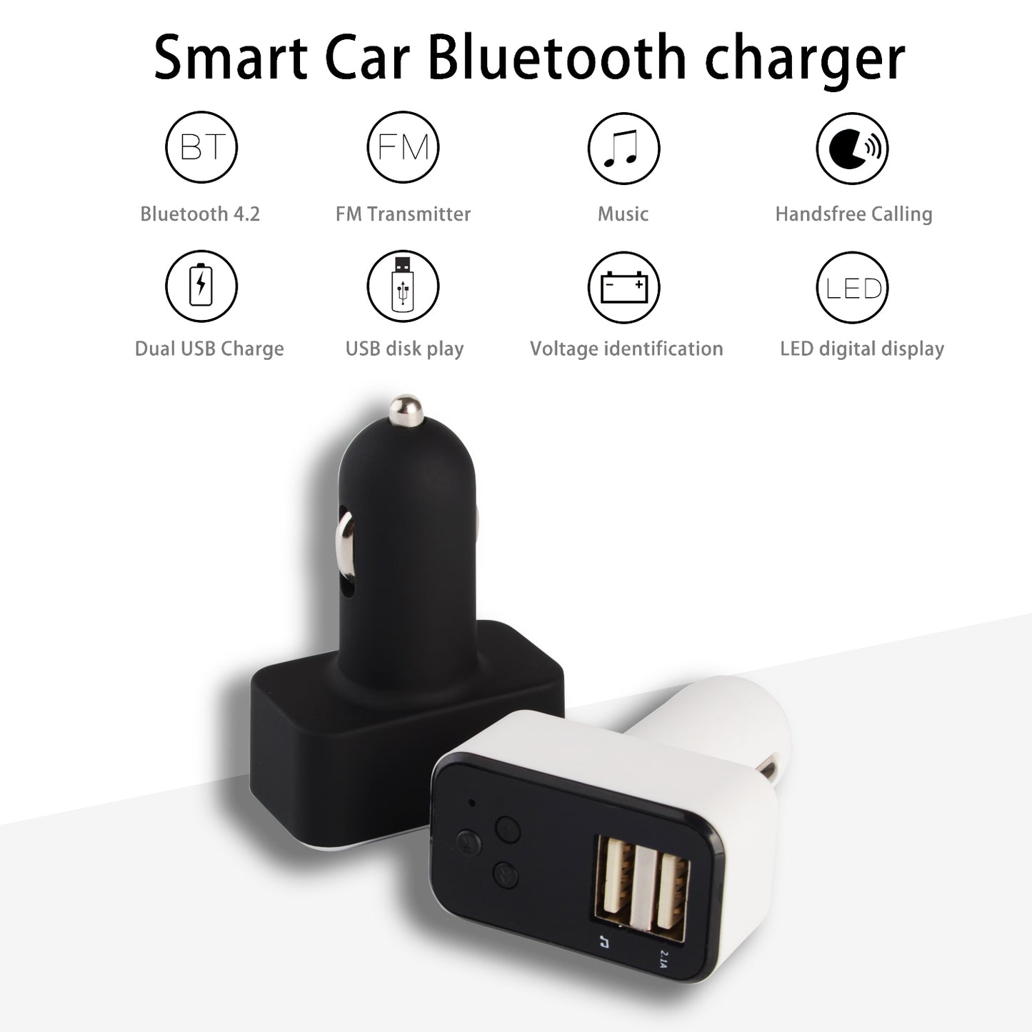 EC7 Smart Car Bluetooth MP3 Player FM Transmitter Dual USB Port Car Charger - Black