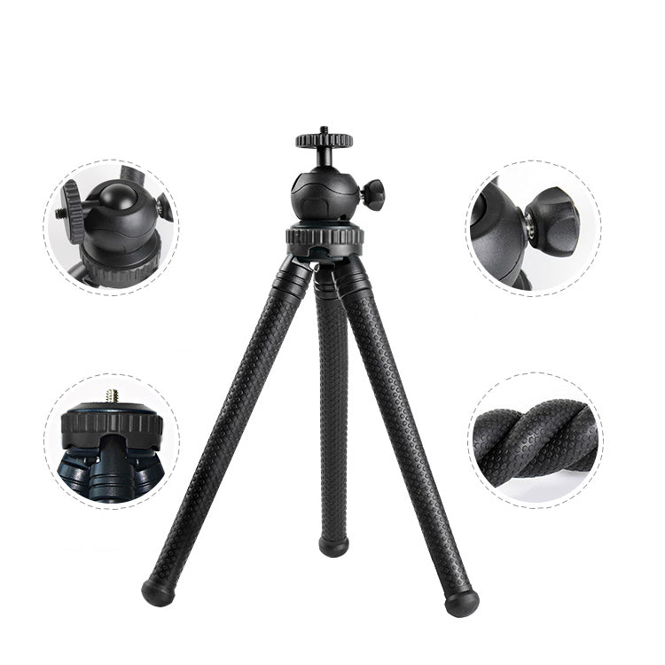 Waterproof Octopus Style Tripod Adjustable 360 Degree Flexible Shooting Stand Holder Mount with Ball Gimbal - Black