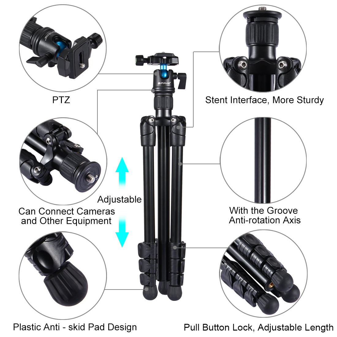 Puluz PU3009 Portable Aluminum Alloy Camera Tripod with Adjustable Leg Height 36~92cm for Sony, Nikon, Canon DSLR Cameras
