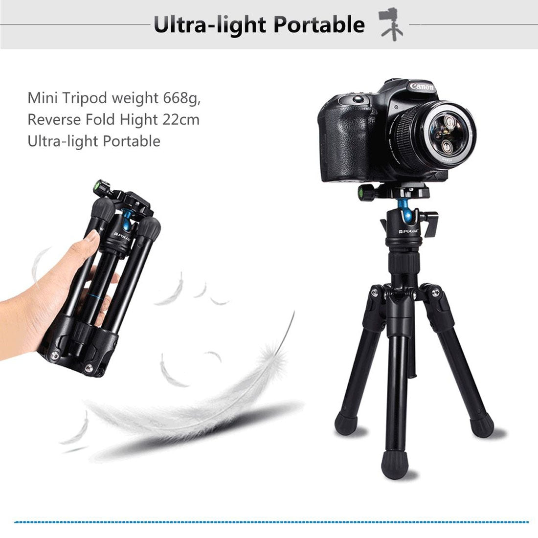 PULUZ PU3001 Professional Portable 360&#176; Rotatable Camera Tripod