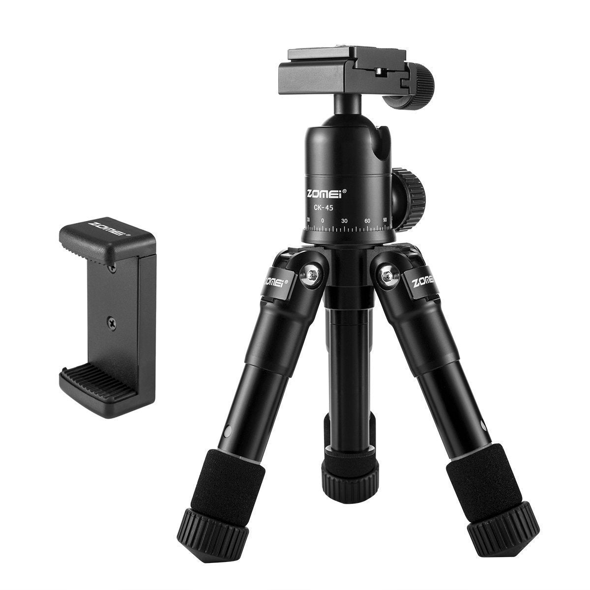 ZOMEI CK45 Camera Live Tripod Aluminum Flexible Mini Tabletop Tripe and Phone Holder for Smartphone DSLR Camera Video - Black