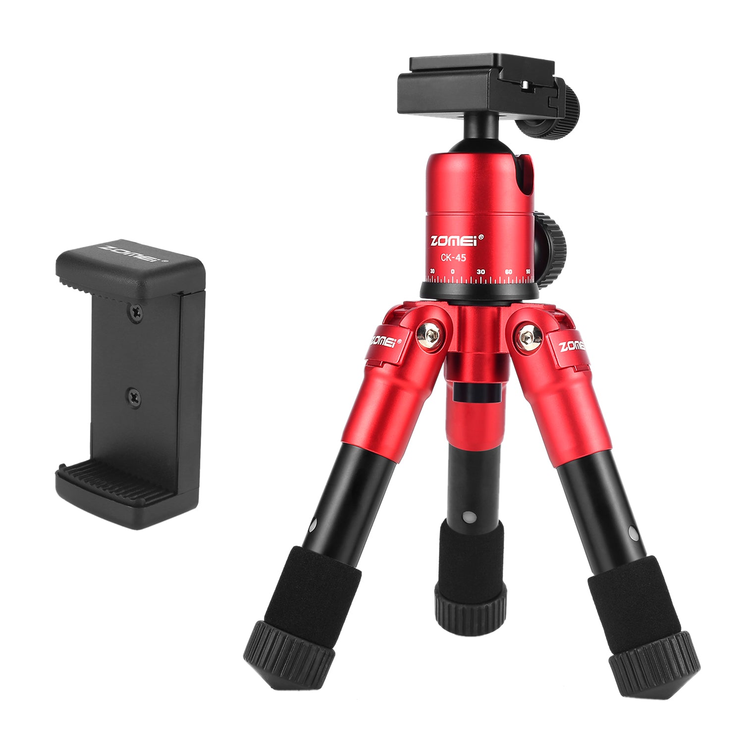 ZOMEI CK45 Camera Live Tripod Aluminum Flexible Mini Tabletop Tripe and Phone Holder for Smartphone DSLR Camera Video - Red