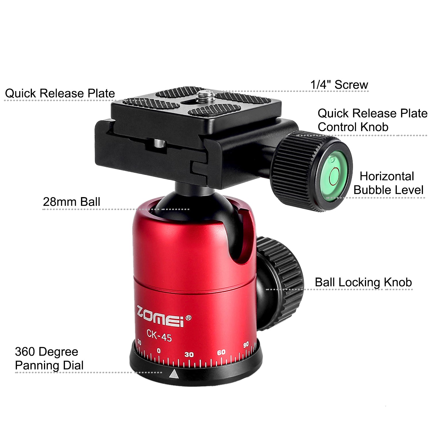ZOMEI CK45 Camera Live Tripod Aluminum Flexible Mini Tabletop Tripe and Phone Holder for Smartphone DSLR Camera Video - Red