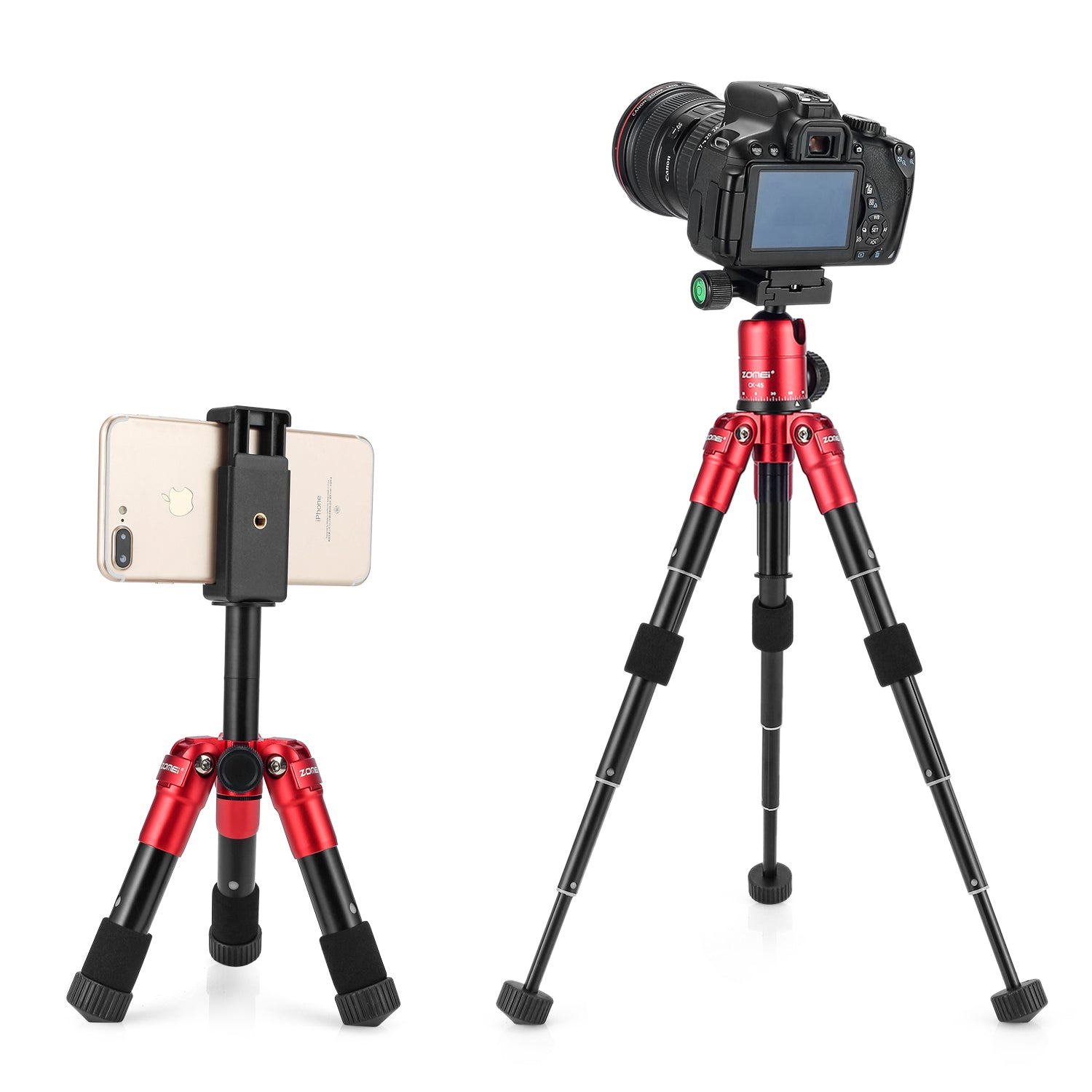ZOMEI CK45 Camera Live Tripod Aluminum Flexible Mini Tabletop Tripe and Phone Holder for Smartphone DSLR Camera Video - Red