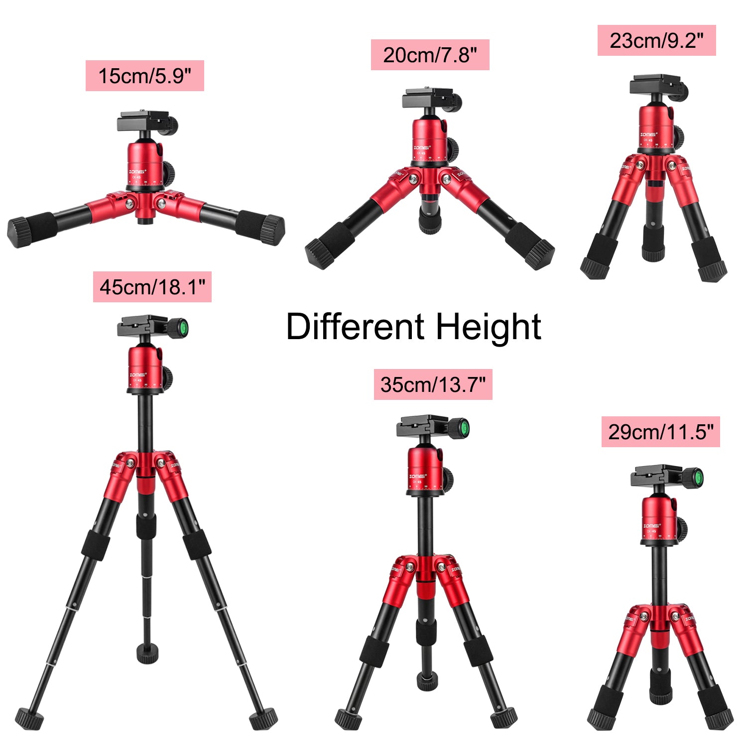 ZOMEI CK45 Camera Live Tripod Aluminum Flexible Mini Tabletop Tripe and Phone Holder for Smartphone DSLR Camera Video - Red