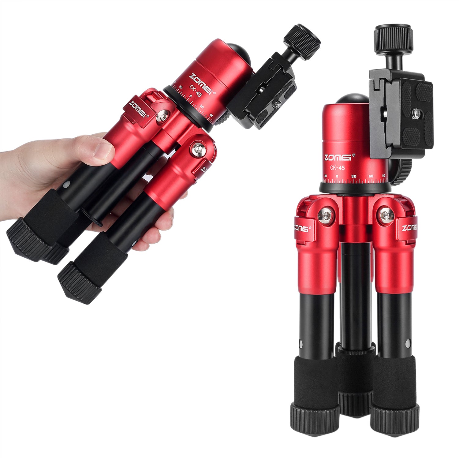 ZOMEI CK45 Camera Live Tripod Aluminum Flexible Mini Tabletop Tripe and Phone Holder for Smartphone DSLR Camera Video - Red