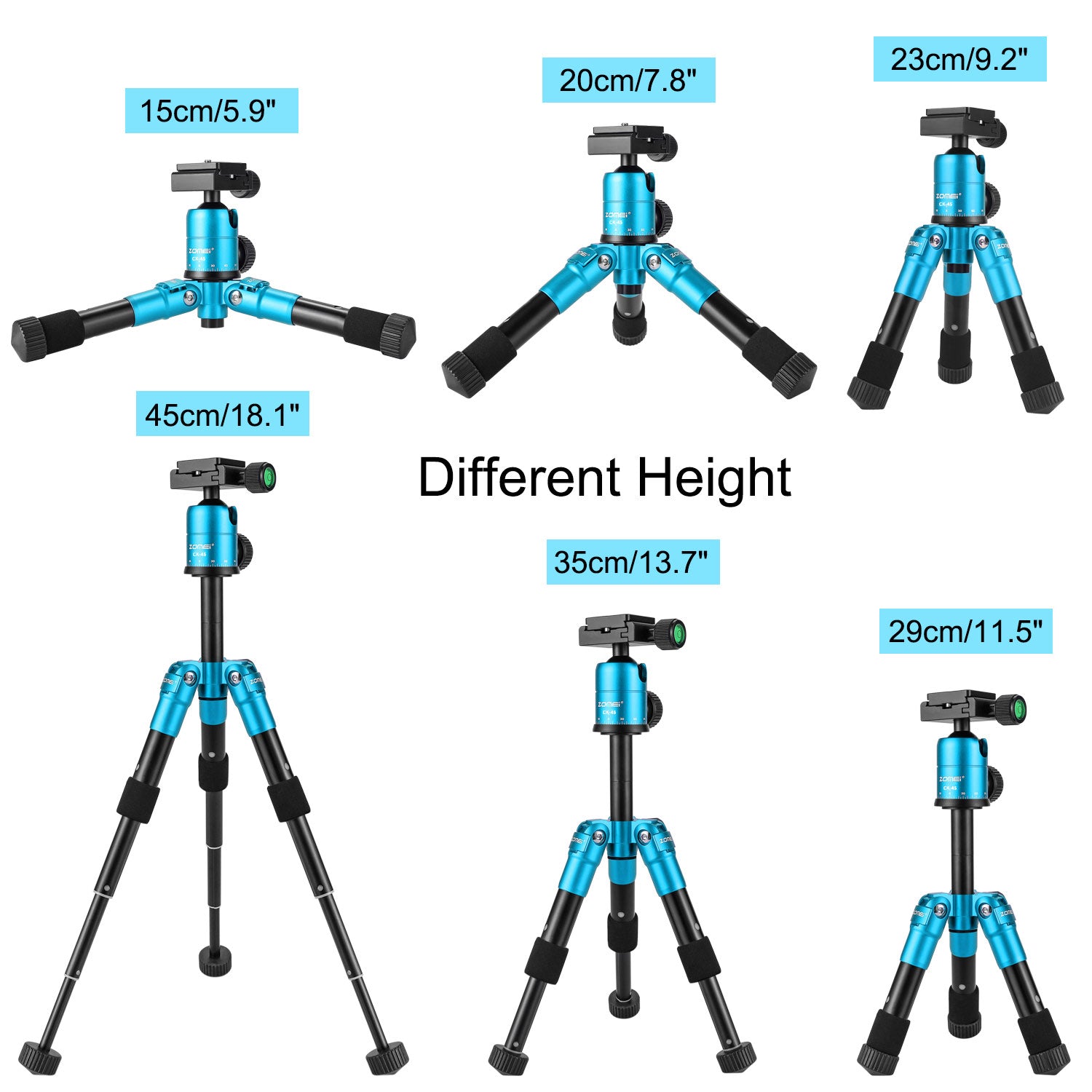 Zomei CK45 Camera Live Tripod Aluminum Flexible Mini Tabletop Tripe and Phone Holder for Smartphone DSLR Camera Video - Blue