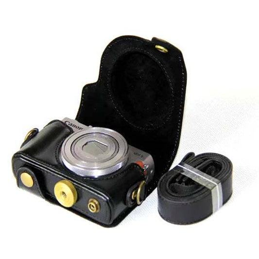 PU Leather Camera Protective Case + Strap for Canon PowerShot G9 X / S110 / S120 Digital Cameras - Black