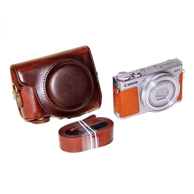 PU Leather Camera Protective Pouch + Strap for Canon PowerShot G9 X / S110 / S120 Digital Cameras - Coffee