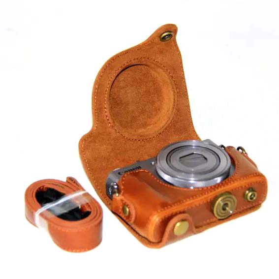 PU Leather Camera Protective Bag + Strap for Canon PowerShot G9 X / S110 / S120 Digital Cameras - Brown