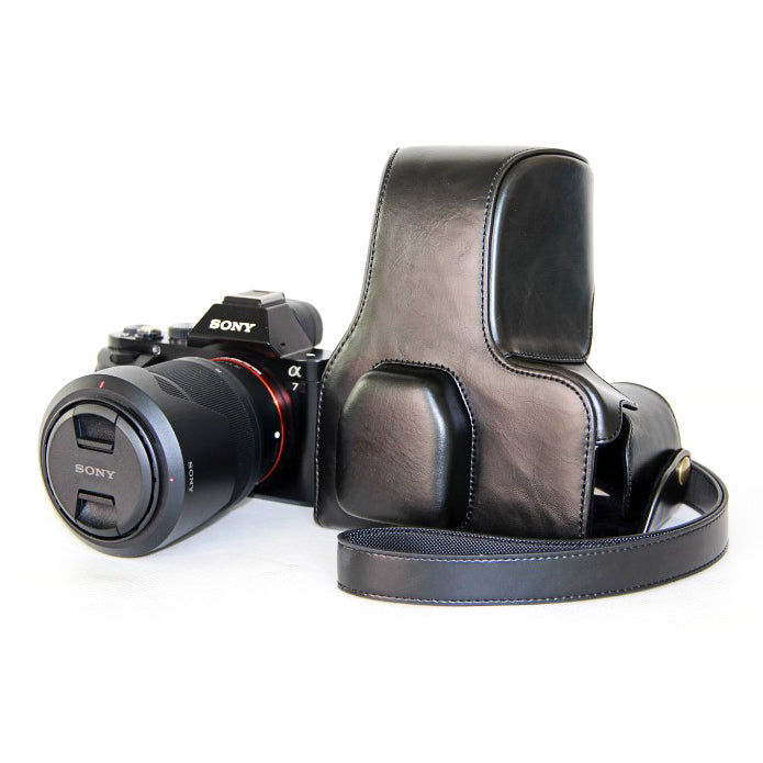 PU Leather Camera Protective Case + Strap for Sony Alpha A72/ A7R2 /A7S2 Digital Camera - Black