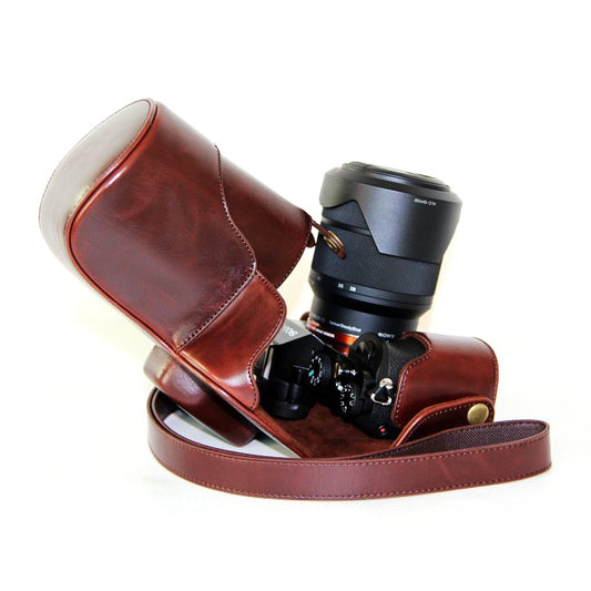 Uniqkart for Sony Alpha A72/ A7R2 /A7S2 PU Leather Camera Protective Shell + Strap - Coffee