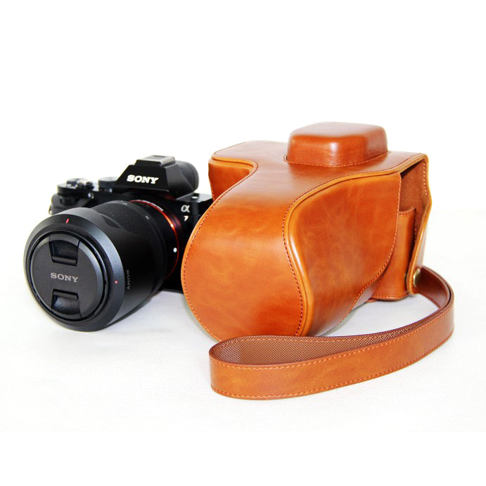 Uniqkart for Sony Alpha A72/ A7R2 /A7S2 PU Leather Camera Protective Bag + Strap - Brown