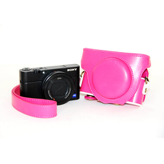 PU Leather Camera Protective Cover + Strap for Sony DSC-RX100 Mark III IV M1/M2/M3/M4/M5 - Rose
