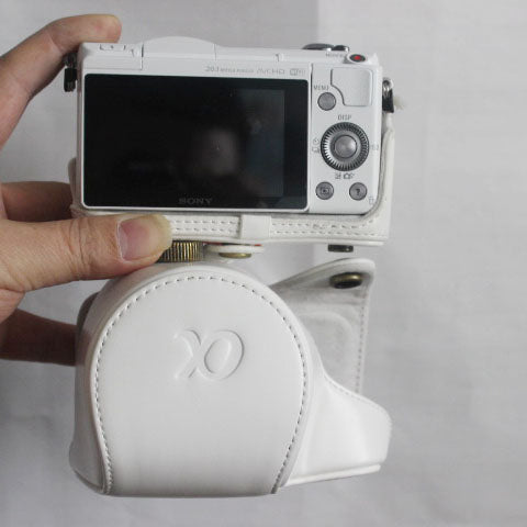Protective PU Leather Camera Cover Bag with Shoulder Strap for Sony A5000/A5100/NEX3N - White