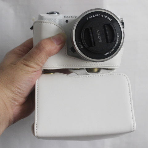 Protective PU Leather Camera Cover Bag with Shoulder Strap for Sony A5000/A5100/NEX3N - White