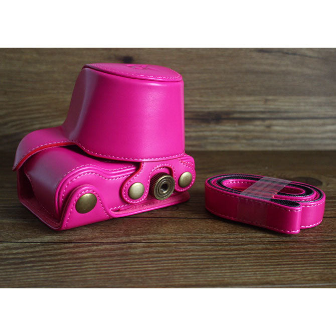 PU Leather Protective Camera Shell Case with Shoulder Strap for Sony A5000/A5100/NEX3N - Rose