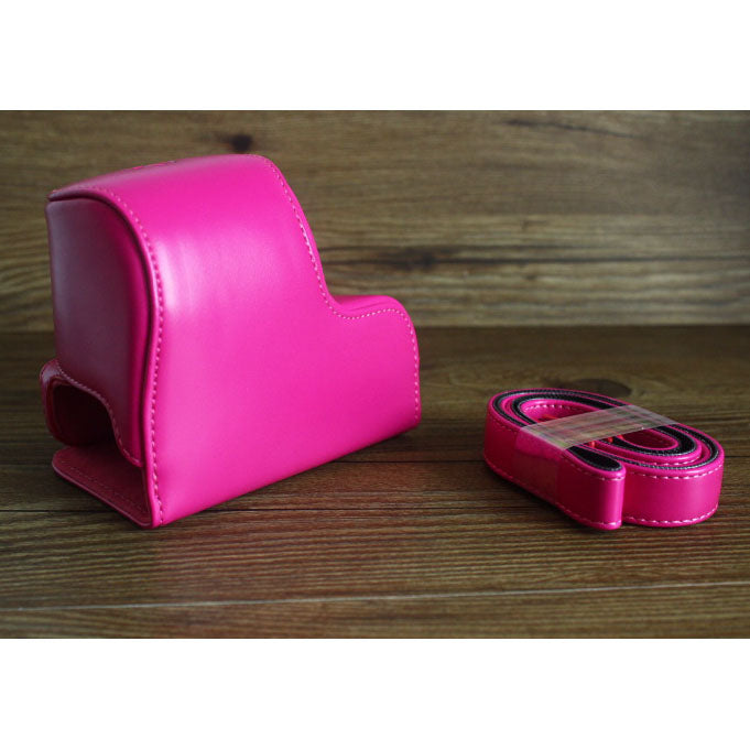 PU Leather Protective Camera Shell Case with Shoulder Strap for Sony A5000/A5100/NEX3N - Rose