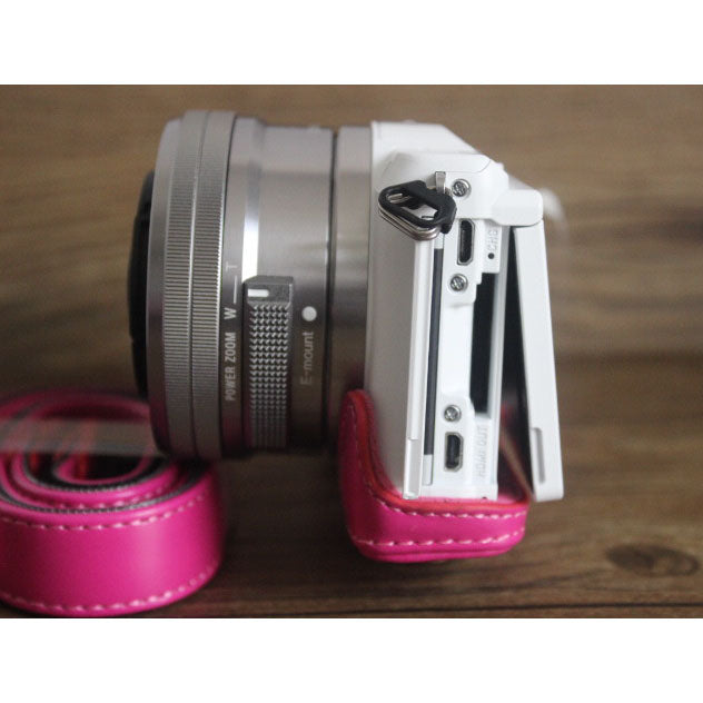PU Leather Protective Camera Shell Case with Shoulder Strap for Sony A5000/A5100/NEX3N - Rose