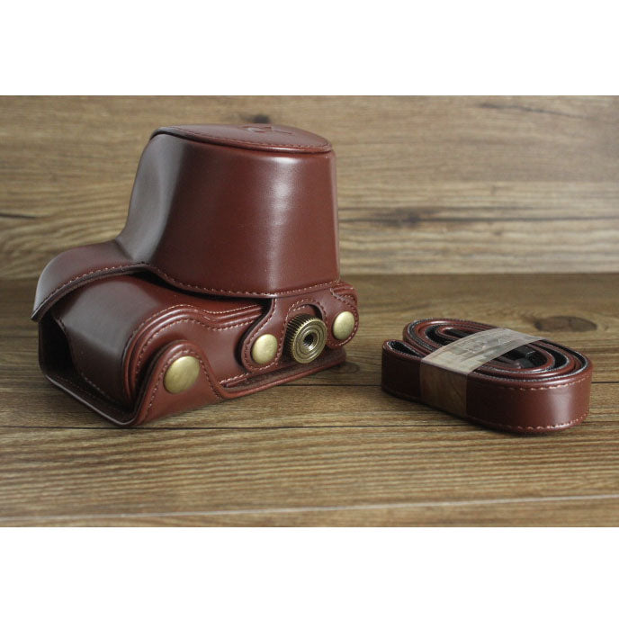 Detachable PU Leather Camera Case Bag Cover with Shoulder Strap for Sony A5000/A5100/NEX3N - Coffee