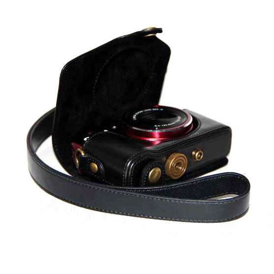 PU Leather Camera Protective Case with Shoulder Strap for Canon SX720/ SX700/ SX730/ SX740 HS - Black