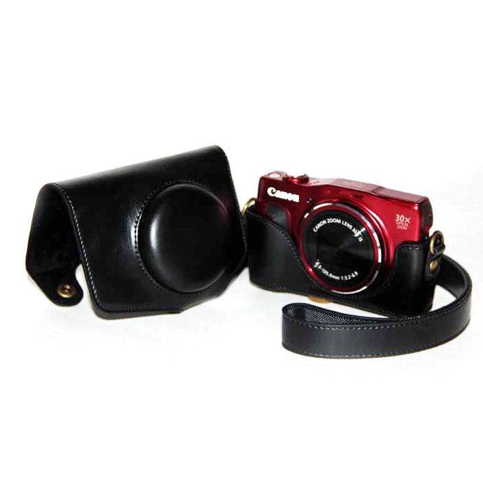 PU Leather Camera Protective Case with Shoulder Strap for Canon SX720/ SX700/ SX730/ SX740 HS - Black
