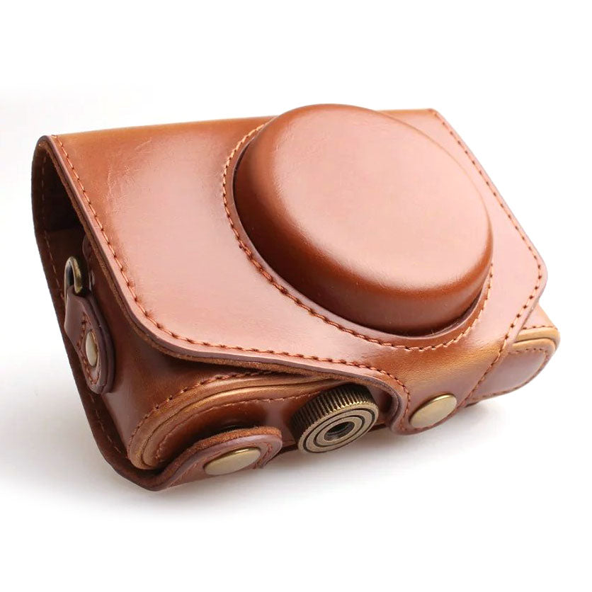 PU Leather Camera Protective Case Bag + Shoulder Strap for Canon SX720/ SX700/ SX730/ SX740 HS - Brown