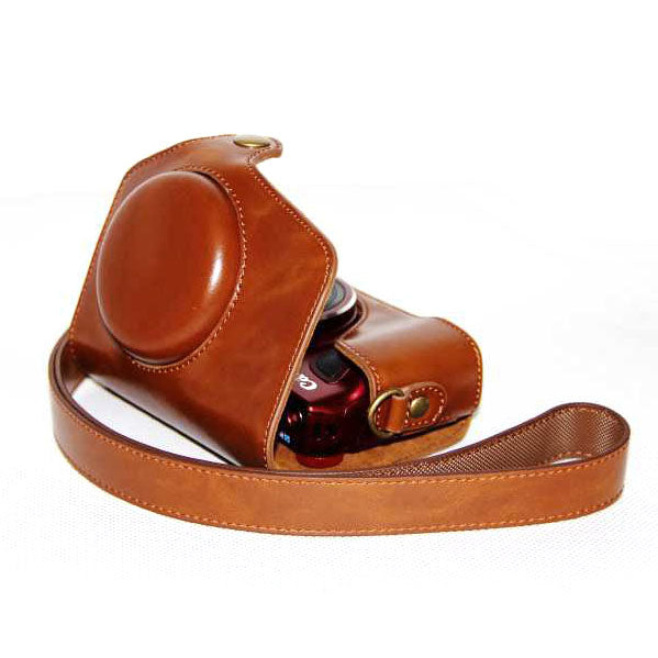 PU Leather Camera Protective Case Bag + Shoulder Strap for Canon SX720/ SX700/ SX730/ SX740 HS - Brown