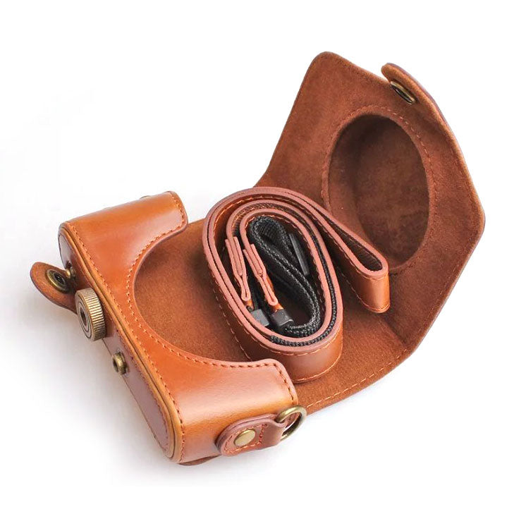 PU Leather Camera Protective Case Bag + Shoulder Strap for Canon SX720/ SX700/ SX730/ SX740 HS - Brown