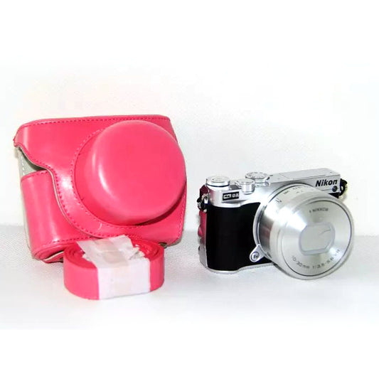 PU Leather Camera Protective Pouch + Shoulder Strap for Nikon J5 - Rose