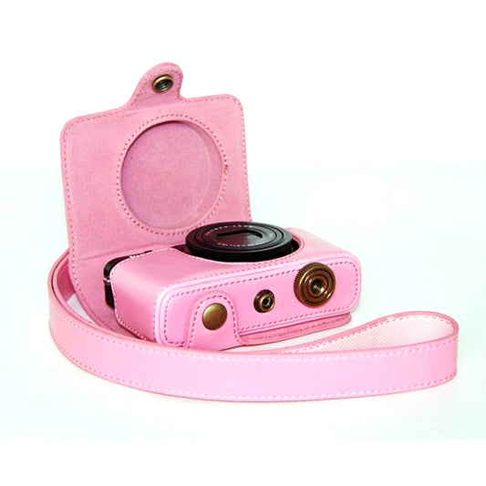 Protective Leather Camera Case with Shoulder Strap for Fujifilm XQ1/XQ2 - Pink