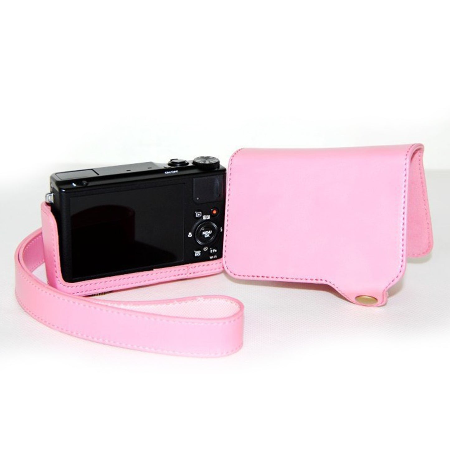 Protective Leather Camera Case with Shoulder Strap for Fujifilm XQ1/XQ2 - Pink