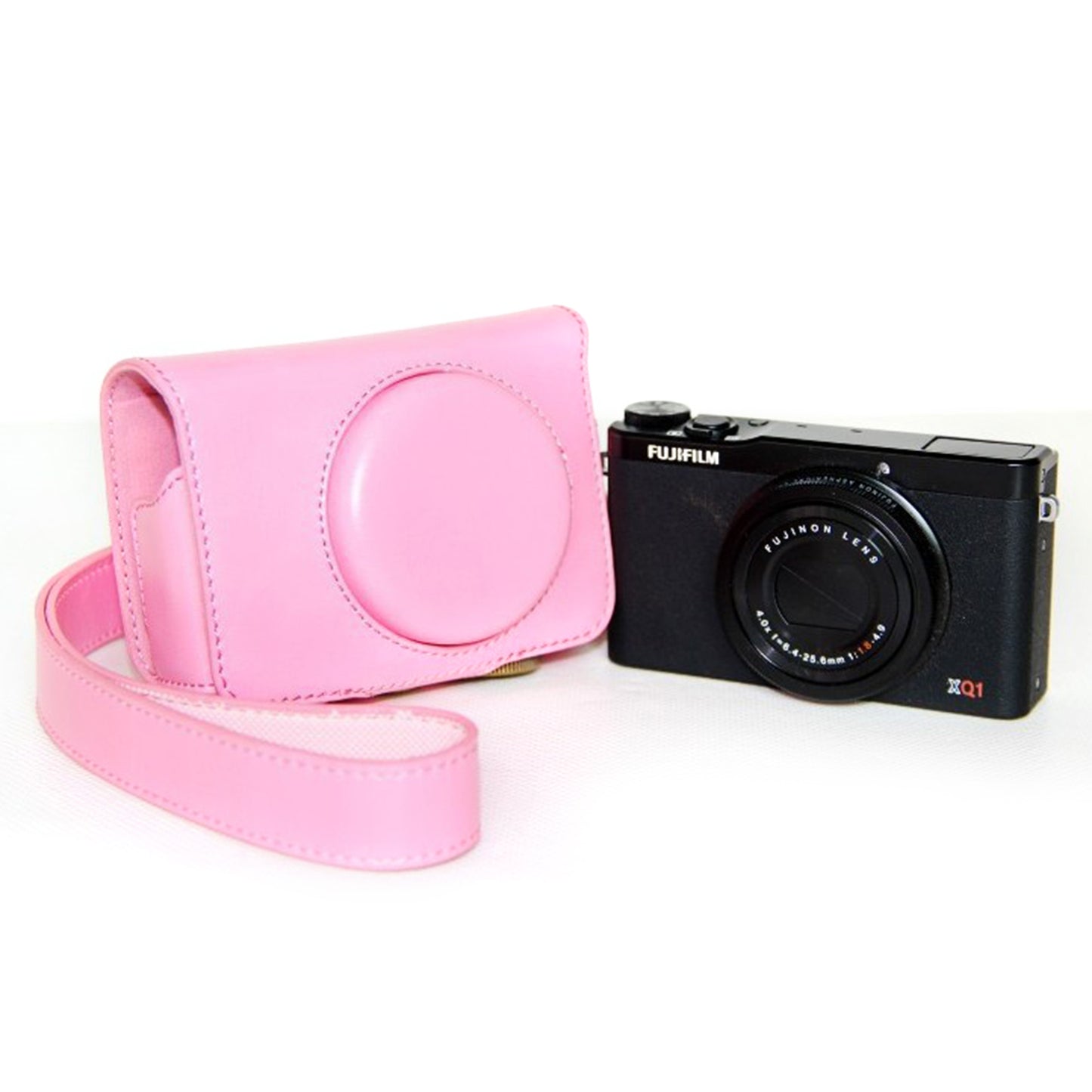 Protective Leather Camera Case with Shoulder Strap for Fujifilm XQ1/XQ2 - Pink