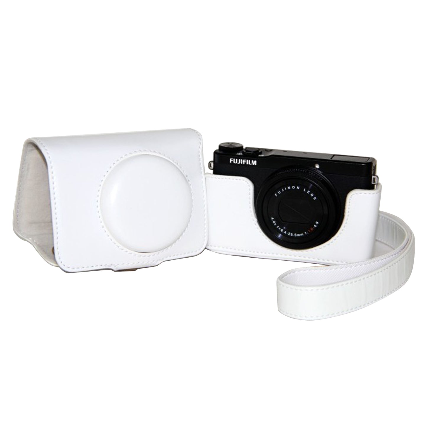Protective Leather Camera Cover with Shoulder Strap for Fujifilm XQ1/XQ2 - White