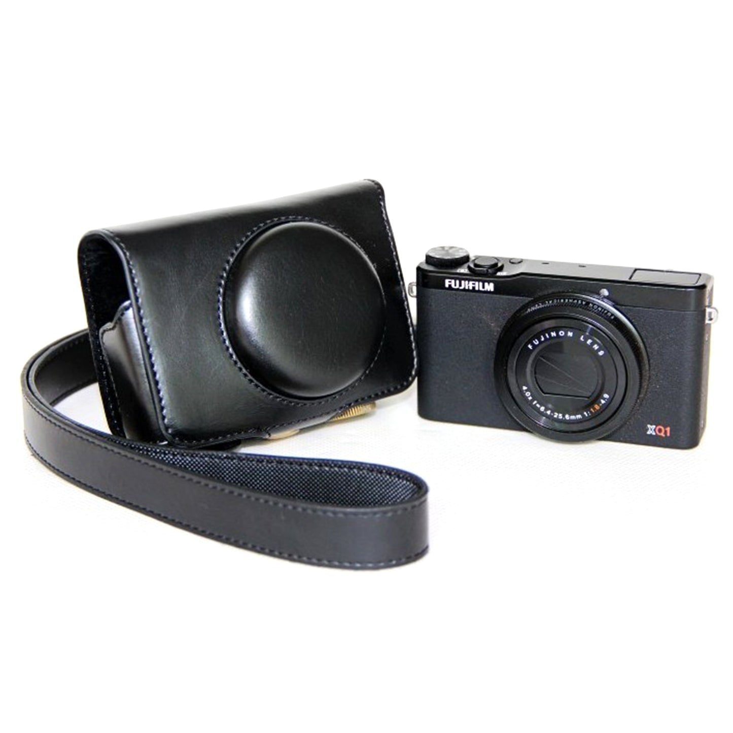 Protective Leather Camera Shell with Shoulder Strap for Fujifilm XQ1/XQ2 - Black