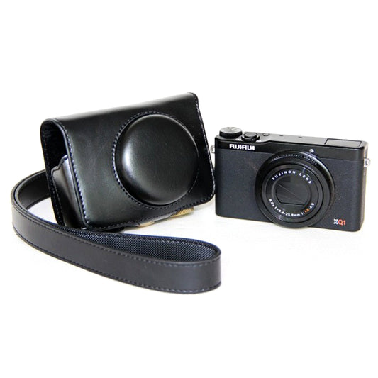 Protective Leather Camera Shell with Shoulder Strap for Fujifilm XQ1/XQ2 - Black