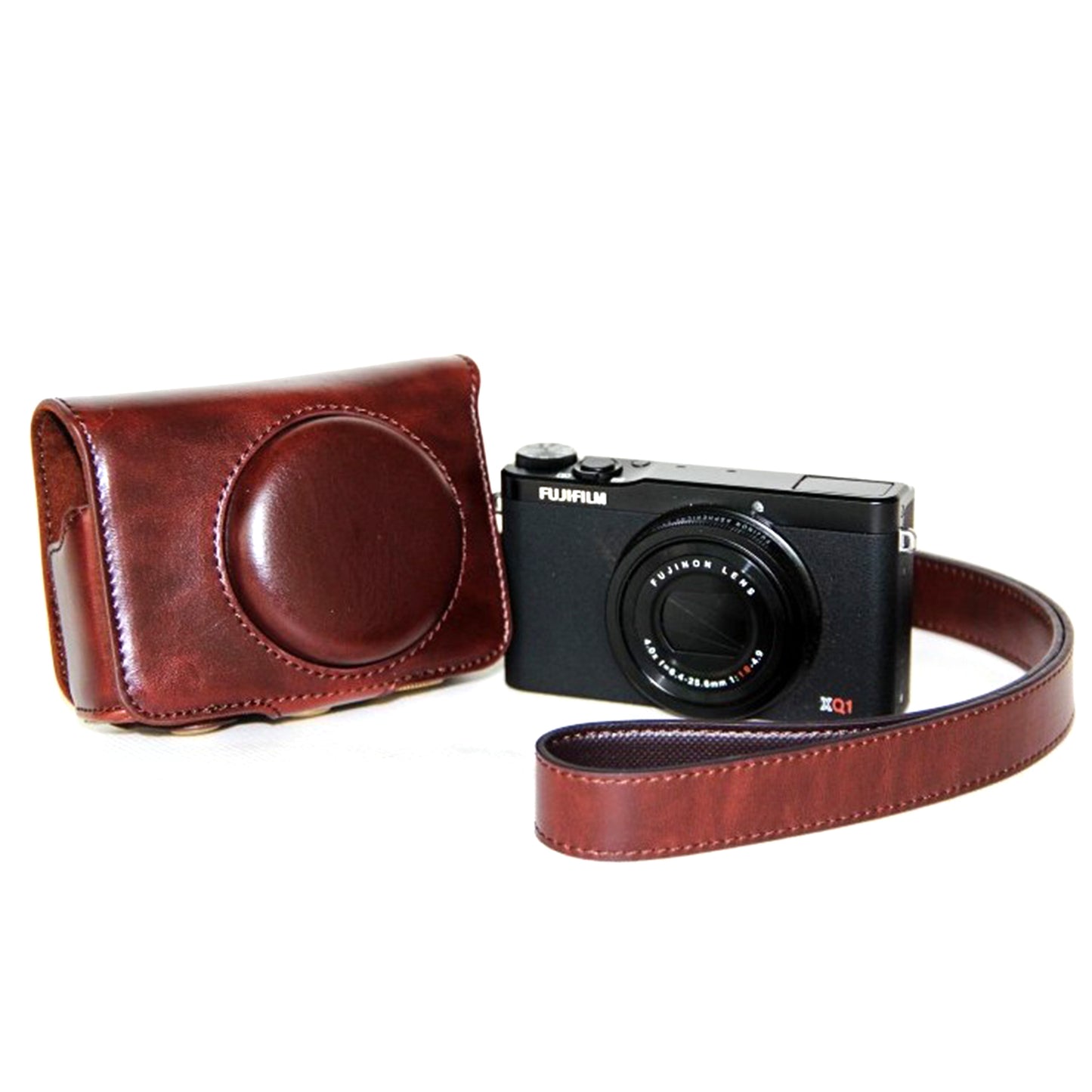 Protective Leather Camera Casing with Shoulder Strap for Fujifilm XQ1/XQ2 - Coffee