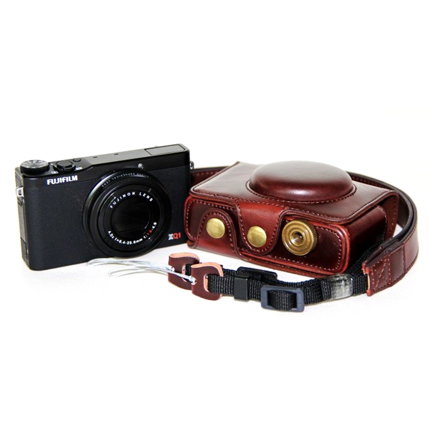 Protective Leather Camera Casing with Shoulder Strap for Fujifilm XQ1/XQ2 - Coffee