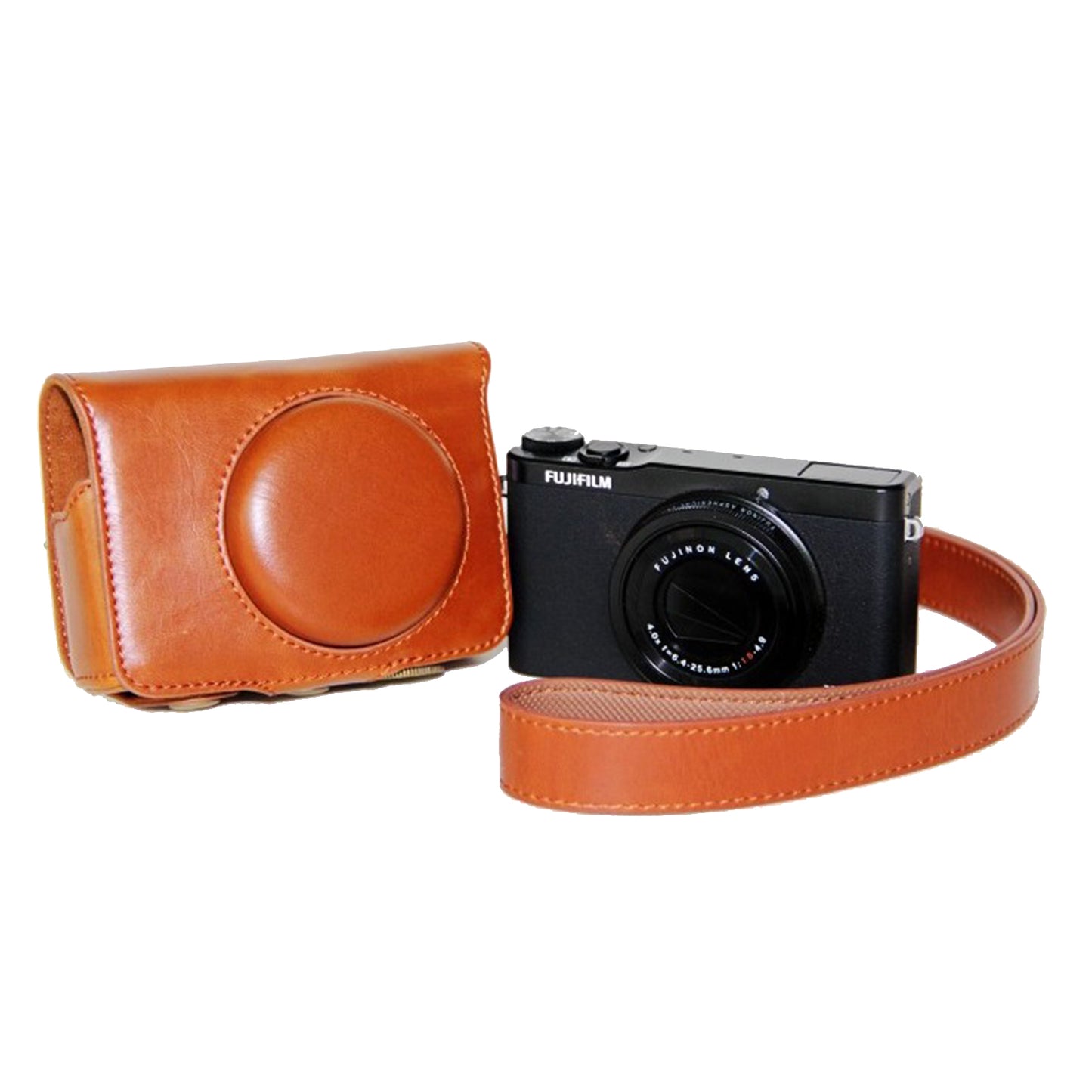 Protective PU Leather Camera Case with Shoulder Strap for Fujifilm XQ1/XQ2 - Brown