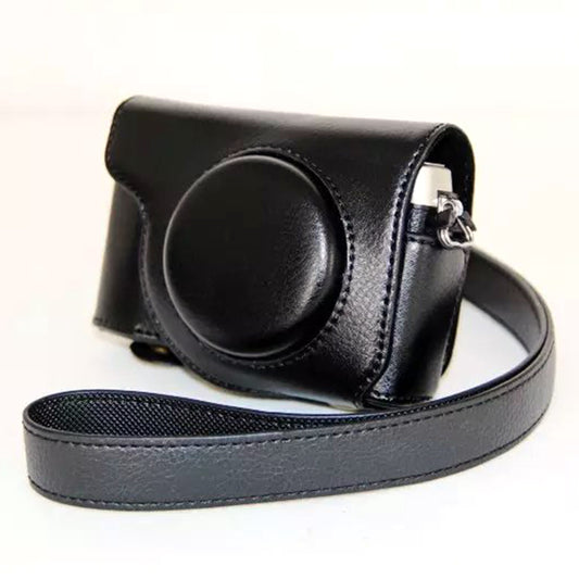 Protective Leather Camera Case with Shoulder Strap for Olympus SH-2/SH-1 - Black