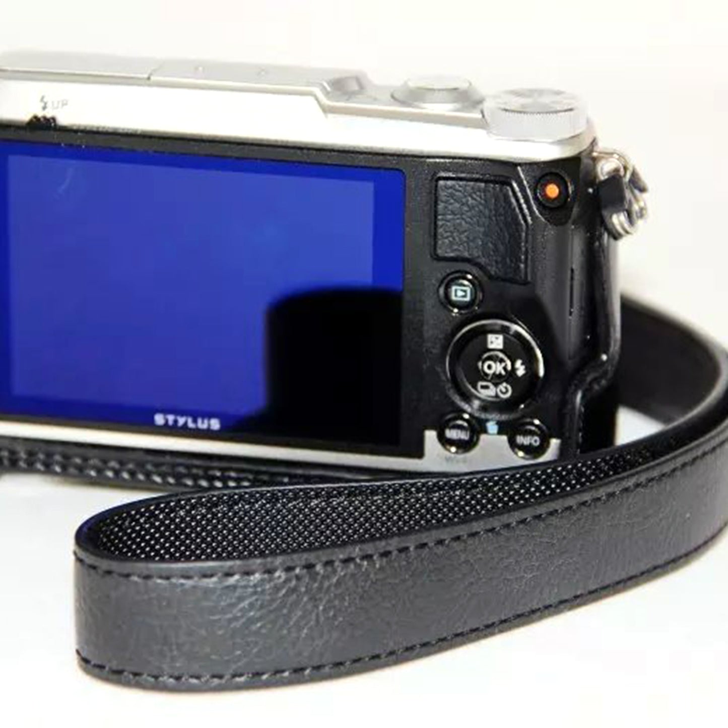 Protective Leather Camera Case with Shoulder Strap for Olympus SH-2/SH-1 - Black
