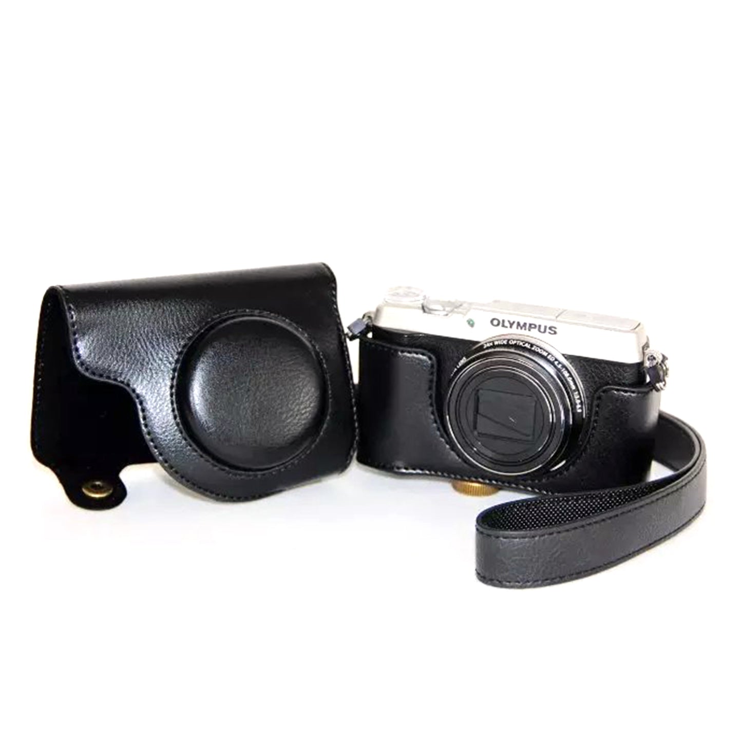 Protective Leather Camera Case with Shoulder Strap for Olympus SH-2/SH-1 - Black