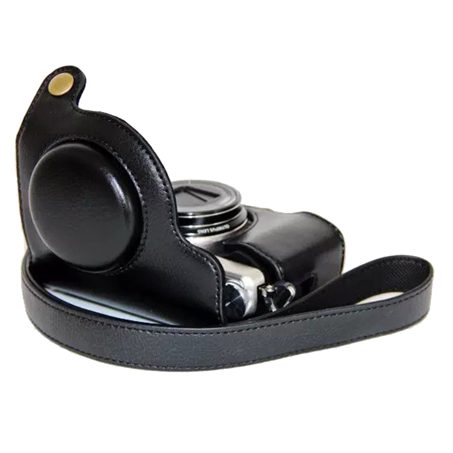 Protective Leather Camera Case with Shoulder Strap for Olympus SH-2/SH-1 - Black
