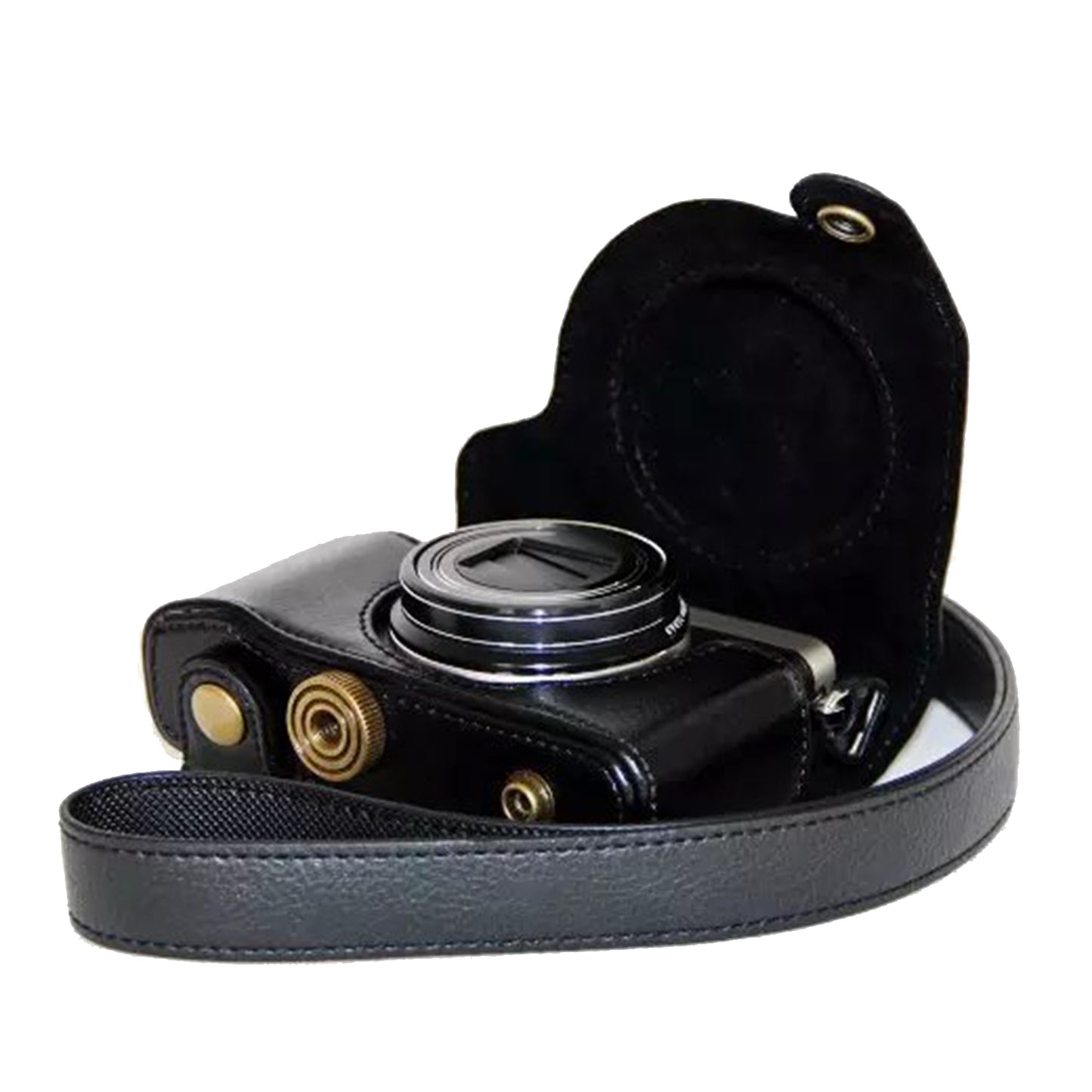 Protective Leather Camera Case with Shoulder Strap for Olympus SH-2/SH-1 - Black