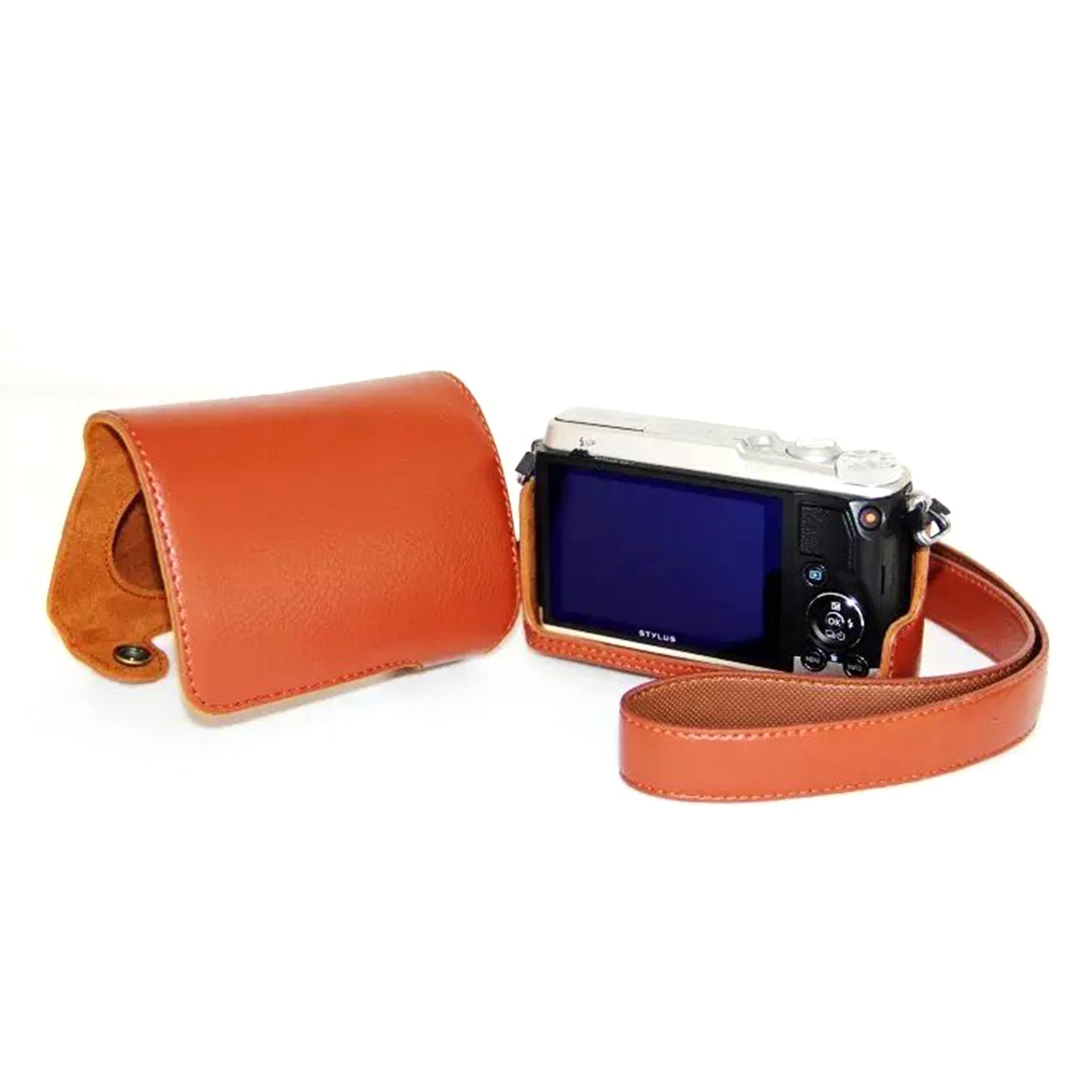 PU Leather Camera Protective Case with Shoulder Strap for Olympus SH-2/SH-1 - Brown